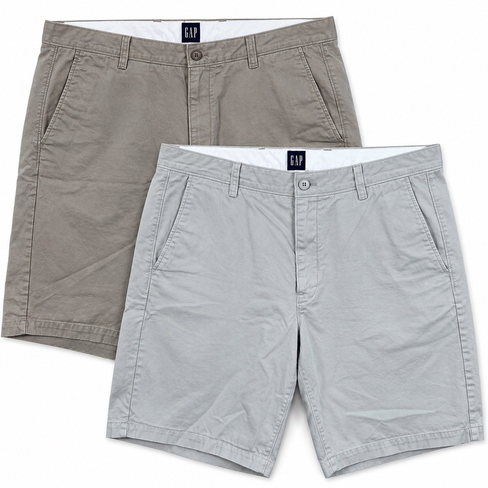 LOT of 2 GAP Chino Shorts Mens 38 Khaki Tan Classic Fit Flat Front 100% Cotton